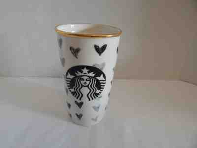 Starbucks Coffee Mermaid Dot Collection  Black Hearts Tumbler No Lid 2014 12oz.  - Sold on eBay Dec, 1st 2018 for $10.99