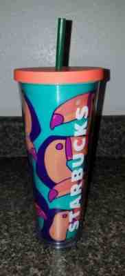 Starbucks Toucan 2014 Venti 24 Oz Cold Cup Tumbler Mug with Straw - Sold on eBay Nov, 28th 2018 for $30.00
