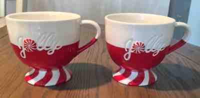 Starbucks 2007 (2) "Jolly" Holiday Pedstal Mugs  - Sold on eBay Dec, 2nd 2018 for $12.95