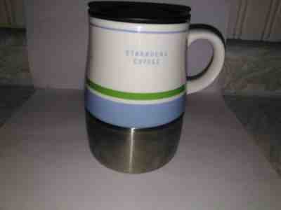 STARBUCKS COFFEE/TEA MUG-BLUE STRIPE-METAL BOTTOM. - Sold on eBay Dec, 2nd 2018 for $6.00