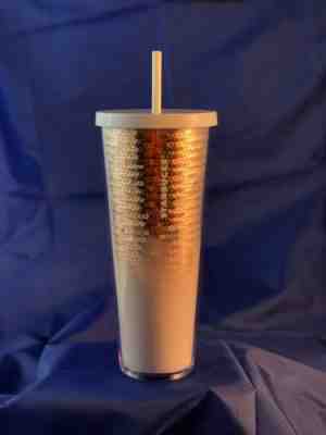 New Starbucks 2018 Gold/ White Holiday Sequin Glitter Tumbler Cup 24 Oz - Sold on eBay Dec, 2nd 2018 for $17.70