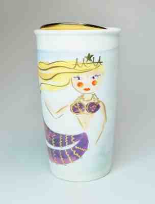 STARBUCKS Limited Edition Siren Mermaid Travel Mug 2014 Ceramic Gold Lid EUC - Sold on eBay Dec, 2nd 2018 for $25.00