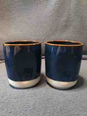 Starbucks 2008 Ceramic Cup Mug No Handle IndentedSides Blue White Brown 8oz Pair - Sold on eBay Dec, 2nd 2018 for $19.99
