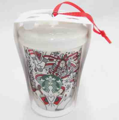 Starbucks Christmas Red To Go Cup Ceramic Ornament Hands Gifts Tree 2017 - Sold on eBay Dec, 2nd 2018 for $13.59