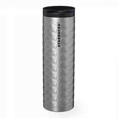 Starbucks Quilted Stainless Steel Tumbler Silver 16 fl oz Slim Travel To Go Mug - Sold on eBay Dec, 2nd 2018 for $24.99