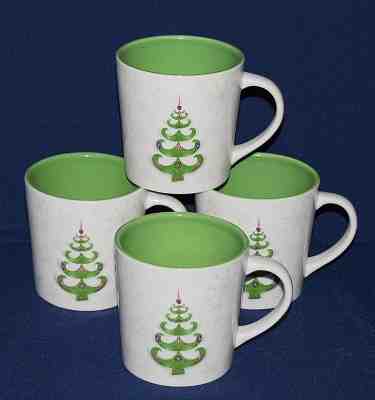 Starbucks 2006 Set Of 4 Embossed Christmas Tree w/Silver Snowflakes 17 oz Mugs - Sold on eBay Dec, 2nd 2018 for $39.99
