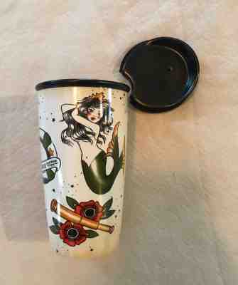 Starbucks Mermaid Pinup Siren Tattoo Ceramic Travel Mug Tumbler RARE HTF 2015 - Sold on eBay Dec, 2nd 2018 for $60.00