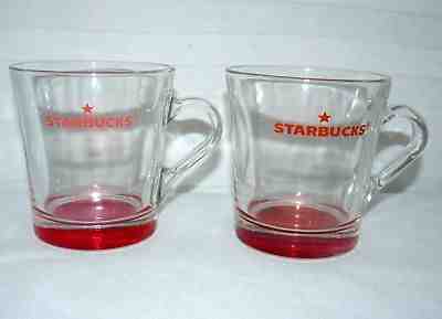 STARBUCKS PAIR SET OF 2 CLEAR GLASS COFFEE MUGS ORANGE & PINK 10 OZ CUPS GLASSES - Sold on eBay Dec, 2nd 2018 for $22.31