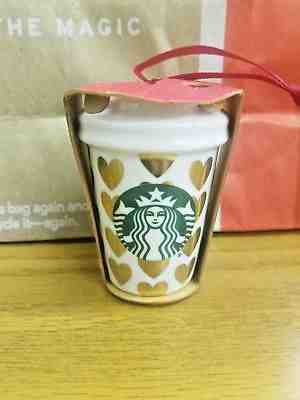 NEW Starbucks white ceramic, gold heart Christmas ornament - Sold on eBay Dec, 2nd 2018 for $14.99