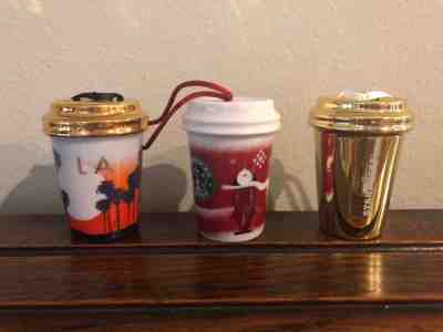 Three Starbucks Ceramic Coffee Cup Christmas Ornaments - Sold on eBay Dec, 2nd 2018 for $7.99