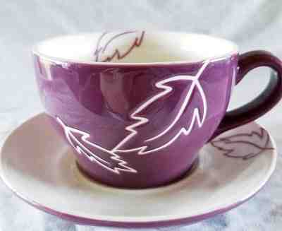 Starbucks Cup Saucer Autumn Fall Leaves Plum Purple White Coffee Tea Mug 2007 - Sold on eBay Dec, 2nd 2018 for $8.88