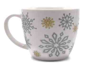 Starbucks 2009 White Mug Silver Gold Snowflakes 16 oz - Sold on eBay Nov, 17th 2018 for $13.50