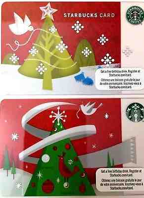 Lot of 2 Starbucks Card 2010-2011 Christmas Tree Doves Canada Version NEW - Sold on eBay Dec, 2nd 2018 for $8.99