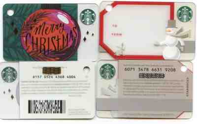 NEWEST 2018 STARBUCKS MINI MERRY CHRISTMAS & 2011 Mini Snowman KEY RING CARDS    - Sold on eBay Dec, 2nd 2018 for $4.98