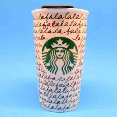 Holiday 2011 Starbucks Coffee Ceramic Cup Mug Travel Tumbler Christmas Falalala - Sold on eBay Dec, 2nd 2018 for $9.95