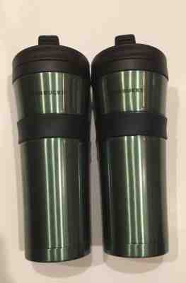NWT Lot Of 2 - Starbucks 2011 Metallic Teal Green Stainless Travel Tumbler 16 oz - Sold on eBay Dec, 2nd 2018 for $25.99