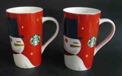 Starbucks Winking Snowman Coffee Mug 2012 16 oz Lot of 2 - Sold on eBay Dec, 3rd 2018 for $17.99
