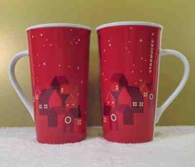 Starbucks Mugs Set of 2 Red Houses Village Christmas 16 oz Tall Unused 2013 - Sold on eBay Dec, 3rd 2018 for $23.20