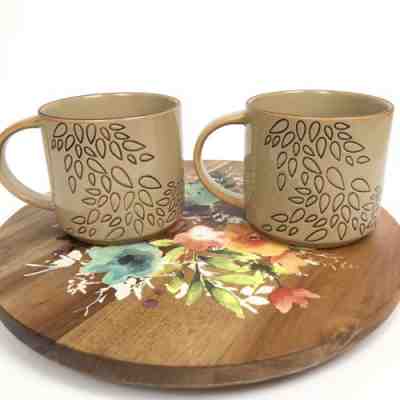 Set of 2 Matching Starbucks Stackable Coffee Mug 2013 Leaf Tan Brown 14 oz New - Sold on eBay Dec, 2nd 2018 for $23.44