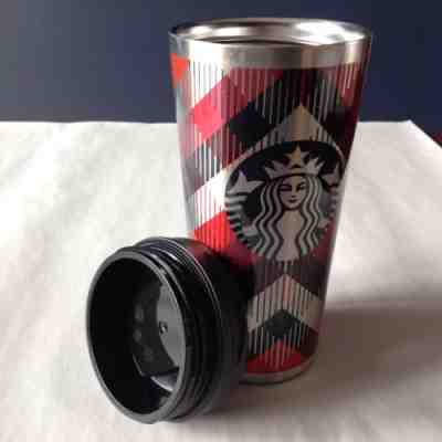 Starbucks 2014 Red And Black Tartan Stainless Steel 16 oz Travel Tumbler In GUC - Sold on eBay Dec, 2nd 2018 for $5.20