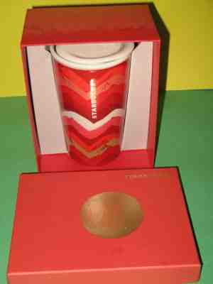 Starbucks 10 oz Ceramic Red ZIGZAG Chevron TRAVEL TUMBLER MUG 2014 With Box - Sold on eBay Dec, 2nd 2018 for $16.00