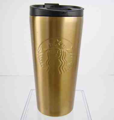 Starbucks 2014 Gold Stainless Steel Tumbler Mug 16 Oz Mermaid Siren Sipper Lid - Sold on eBay Nov, 30th 2018 for $18.00