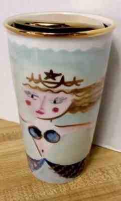 Starbucks 2014 Mermaid ceramic To Go Cup Tumbler gold lid mug 12 oz - Sold on eBay Nov, 29th 2018 for $15.99