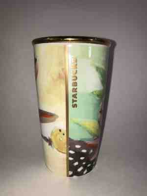 Starbucks Coffee 2014 Floral Ceramic Double Wall Travel Mug Lid Tulips Flowers - Sold on eBay Nov, 29th 2018 for $23.99