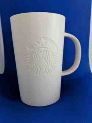 NEW Starbucks Etched Mermaid Logo Matte White Ceramic Coffee Mug 12 oz Cup 2014 - Sold on eBay Nov, 29th 2018 for $21.99