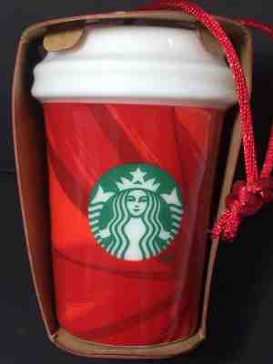 2014 Starbucks Christmas Ornament White Red Mermaid Ceramic Cup - Sold on eBay Nov, 29th 2018 for $9.38