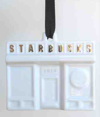 STARBUCKS Christmas Holiday Ornament 2014 Storefront 1912 White Gold Pike Place - Sold on eBay Nov, 28th 2018 for $16.00