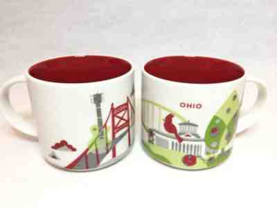 TWO Starbucks OHIO You Are Here 2014 Coffee Mugs Tea Cups Cardinal White & Red - Sold on eBay Nov, 28th 2018 for $20.95