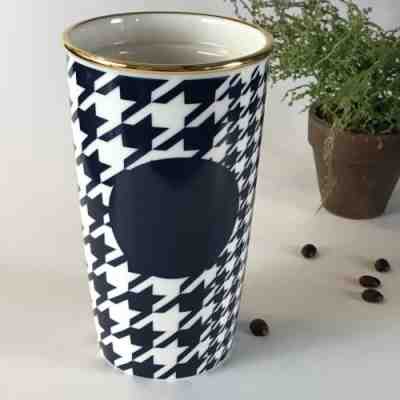 2015 Starbucks Dot Collection Ceramic Travel Mug Blue Houndstooth 12oz NO LID - Sold on eBay Dec, 2nd 2018 for $19.99