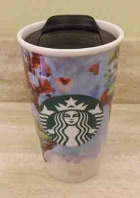 Starbucks Ceramic Travel Cup Tumbler Earth World Globe Watercolor 2015 - 12 oz - Sold on eBay Dec, 2nd 2018 for $36.50