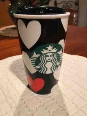 Starbucks Hearts-Travel Coffee Tumbler 2015 Ceramic 12oz -Mug/Coffee Cup - Sold on eBay Nov, 29th 2018 for $7.99