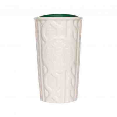 STARBUCKS '16 Holiday Tumbler/Mug Ceramic White Cable Knit Sweater Green Lid  - Sold on eBay Dec, 3rd 2018 for $42.50