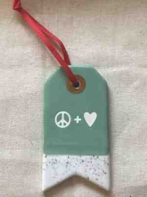 STARBUCKS 2017 PEACE + LOVE CERAMIC ORNAMENT W/RED RIBBON FOR HANGING! FREE SHIP - Sold on eBay Dec, 3rd 2018 for $5.00