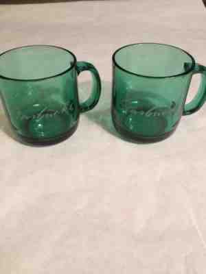 Two Green Starbucks Etched Glass Coffee Cups - Sold on eBay Dec, 3rd 2018 for $8.99