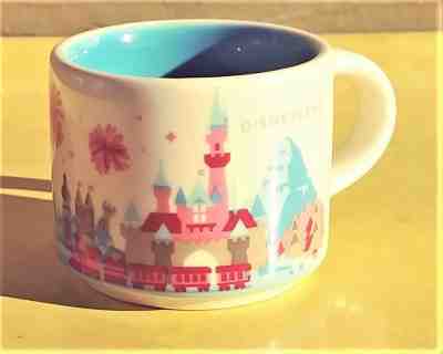 Disneyland Parks STARBUCKS 2 oz Mug/Ornament "You Are Here" Pink & Blue Castle. - Sold on eBay Dec, 3rd 2018 for $19.99