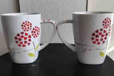  Pair -2 Starbucks Coffee I LOVE YOU Mugs  2007 Heart Petals Holds 12 oz - Sold on eBay Dec, 3rd 2018 for $5.00