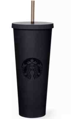 Starbucks Matte Black 24 OZ Tumbler Cup Plastic Straw Cold Drink Brand New - Sold on eBay Dec, 3rd 2018 for $33.99