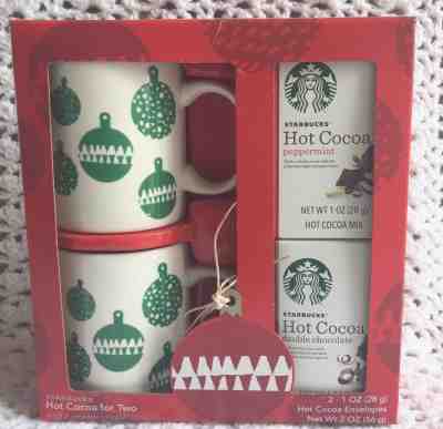 STARBUCKS Coffee Ceramic Mugs Holiday Gift Set for two Hot Cocoa - Sold on eBay Dec, 3rd 2018 for $14.95