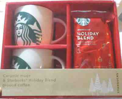 NEW ~ STARBUCKS Gift Set ~ 2 Ceramic Mugs & Holiday Blend Ground Coffee - Sold on eBay Dec, 3rd 2018 for $9.99