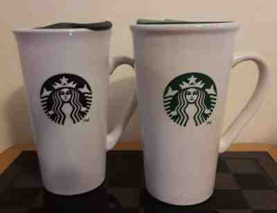 Lot of 2 Starbucks 2012 MERMAID 16 oz Ceramic Coffee Mug Cup With Travel Lids  - Sold on eBay Dec, 3rd 2018 for $4.60