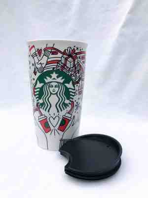 Starbucks 2017 Christmas Red Holiday Ceramic Travel Tumbler Coffee Mug w/ Lid - Sold on eBay Dec, 3rd 2018 for $12.60