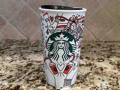 2017 STARBUCKS CERAMIC CHRISTMAS HOLIDAY SIREN TRAVEL12 OZ. MUG DOT TUMBLER RED  - Sold on eBay Dec, 3rd 2018 for $23.00