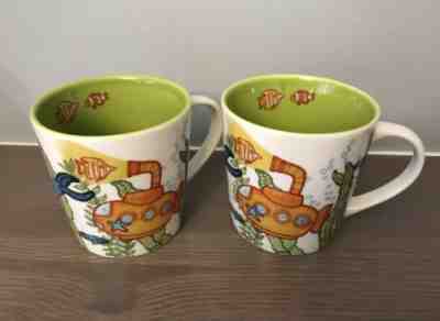 Starbucks 2010 Under the Sea Coffee Cup Mugs Whale Submarine Turtle Set of 2 - Sold on eBay Dec, 3rd 2018 for $19.95