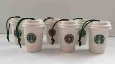 Lot of 6 Starbucks Holiday Cup To Go White Ceramic Christmas Ornaments Logo - Sold on eBay Dec, 3rd 2018 for $14.99