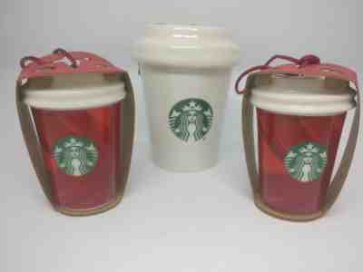 Starbucks Christmas Ornaments Mini Ceramic Cups Classic Logo Set of 3 Red White - Sold on eBay Dec, 3rd 2018 for $15.00