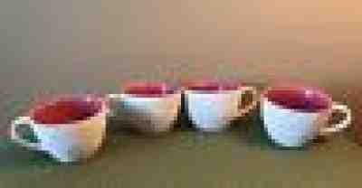 4 Starbucks Coffee Cup Mugs 2008 White Embossed Raised flowers HOT PINK Interior - Sold on eBay Dec, 3rd 2018 for $34.72